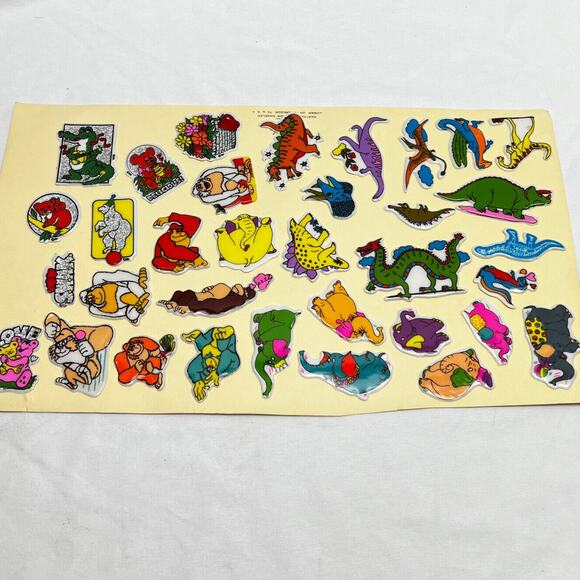 Vintage Puffy Stickers Sheet Lot of 3 Dinosaur Ninja Turtles Goofy Pluto Marvels - Picture 8 of 13